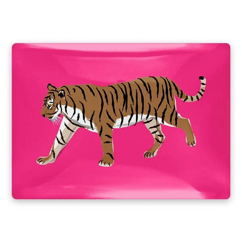 Walking Tiger Pink Glass Tray
