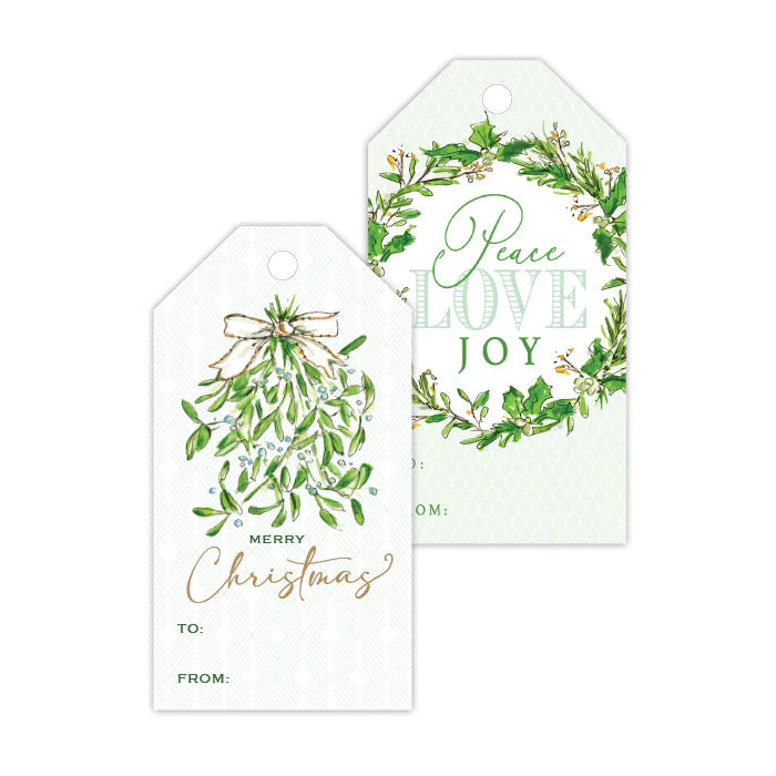 Mistletoe & Peace Love Joy Wreath Gift Tags