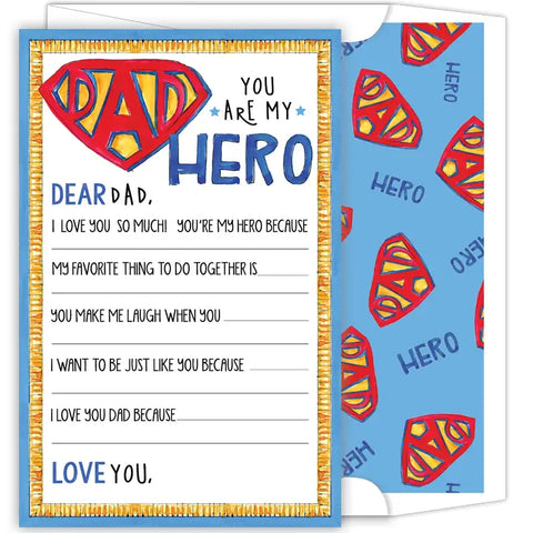 "Dad You Are My Hero" Handpainted Card