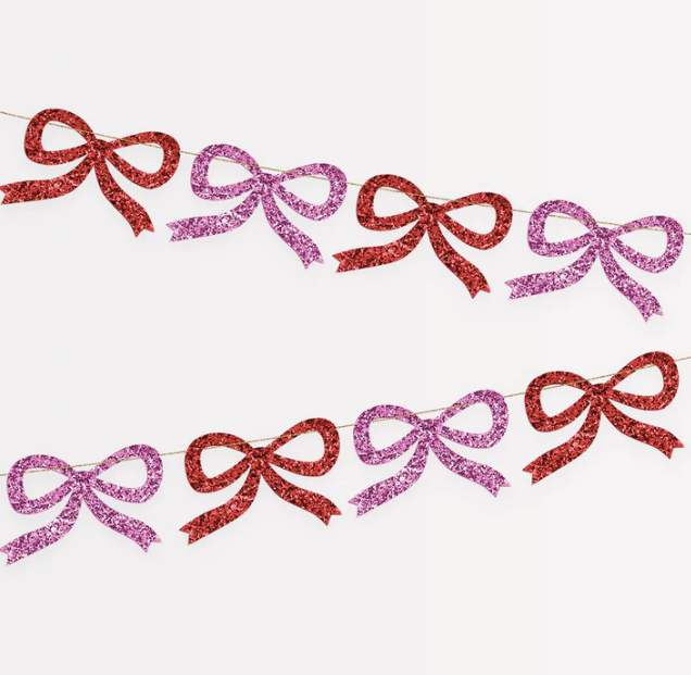 Red and Pink Glitter Bow Garland