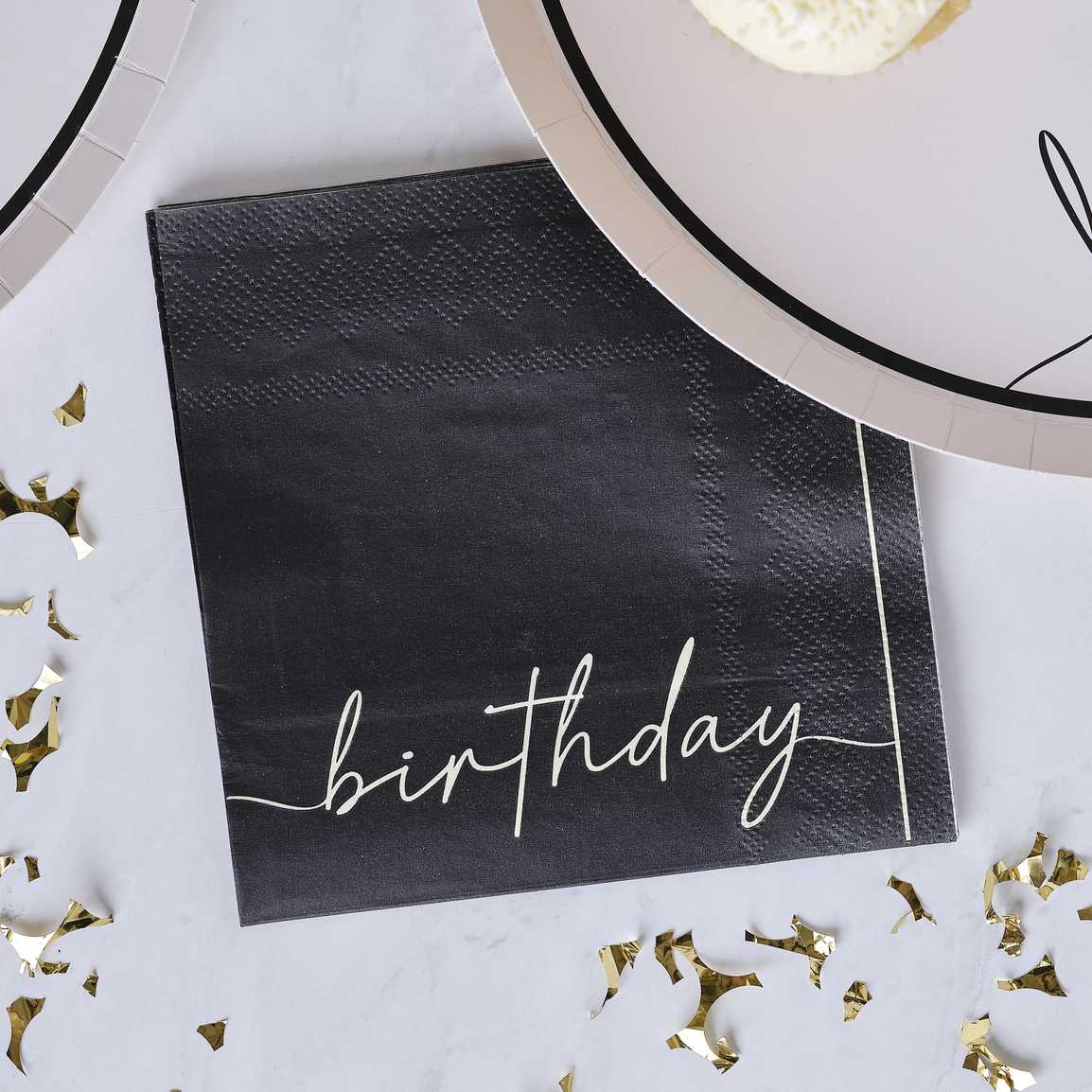 Nude and Black Happy Birthday Paper Party Napkins