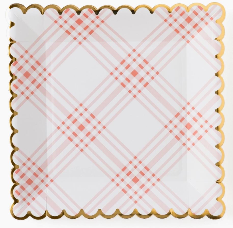 Pink Plaid Scalloped Plate