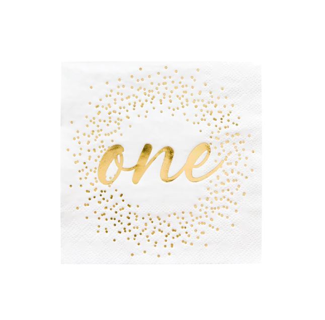 Gold 'One' Cocktail Napkins