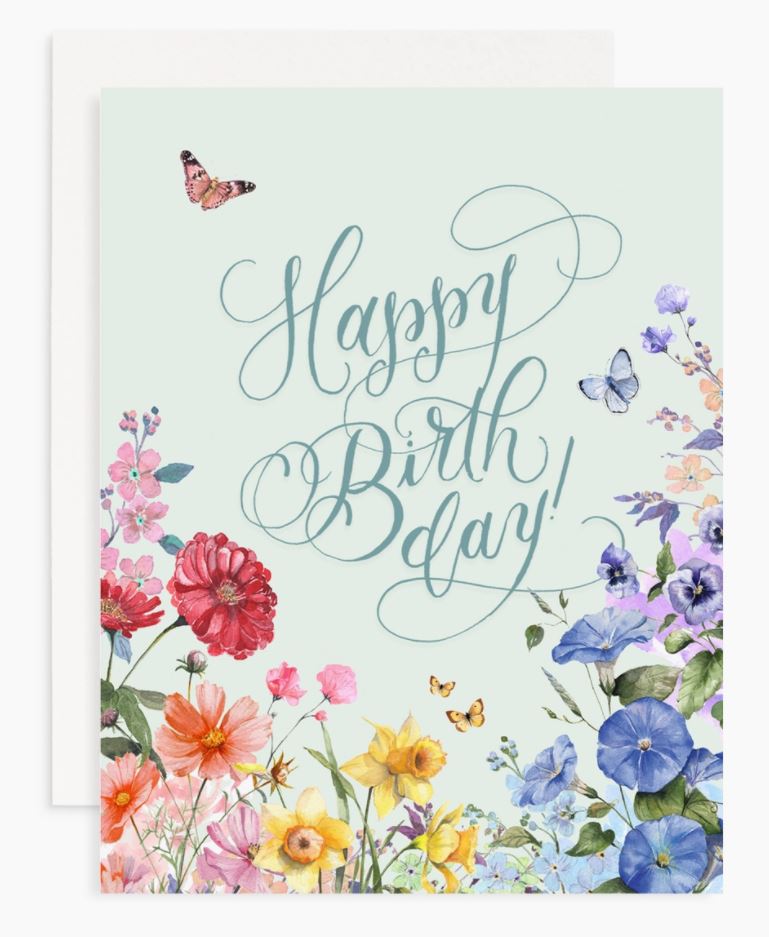 HBD Colorful Flowers Butterfly Greeting Card