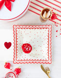 Valentine Red Striped Scalloped Plate