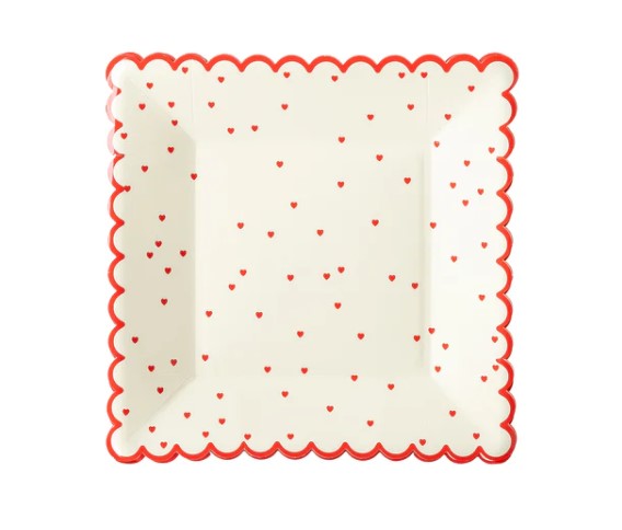 Valentine Red Scattered Heart Scalloped
