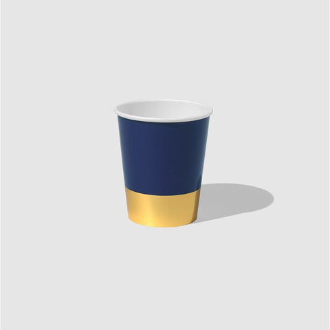 Navy Blue and Gold Dipped Party Cups