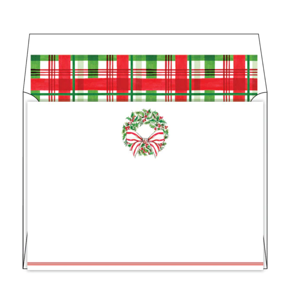 Holly Wreath with Bow Flat Note Stationery