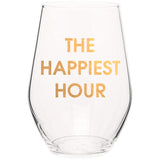 'The Happiest Hour' Gold Foil Wine Glass