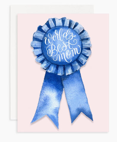 World's Best Mom Blue Ribbon Greeting Card
